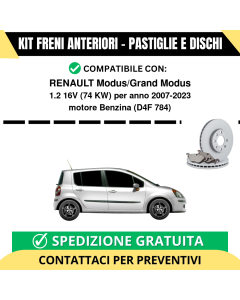 KIT FRENI ANTERIORI (Pastiglie e Dischi) per RENAULT Modus/Grand Modus 1.2 16V 74 kw anno 2007-2023