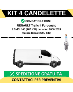 KIT 4 CANDELETTE per RENAULT Trafic II Furgonato 2.5 dCi 145 107 kw anno 2006-2024