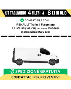 Tagliando per RENAULT Trafic II Furgonato 2.5 dCi 145 107 kw Diesel 2006-2024 - 8 Lt di olio + 4 Filtri