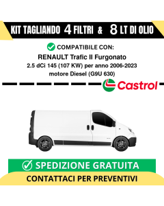 Tagliando per RENAULT Trafic II Furgonato 2.5 dCi 145 107 kw Diesel 2006-2024 - 8 Lt di CASTROL + 4 Filtri