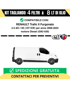Tagliando per RENAULT Trafic II Furgonato 2.5 dCi 145 107 kw - 8 Lt di ELF + 4 Filtri anno 2006-2024