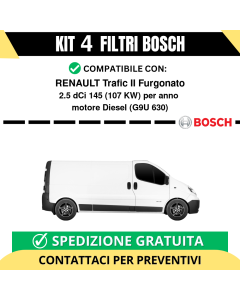 KIT BOSCH 4 Filtri tagliando per RENAULT Trafic II Furgonato 2.5 dCi 145 107 kw Diesel 2006-2024