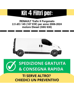 Kit 4 Filtri Tagliando per RENAULT Trafic II Furgonato 2.5 dCi 145 107 kw Diesel 2006-2024