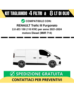 Tagliando per RENAULT Trafic III Furgonato 2.0 dCi 150 110 kw Diesel 2021-2024 - 8 Lt di olio + 4 Filtri