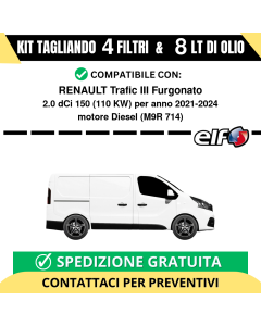 Tagliando per RENAULT Trafic III Furgonato 2.0 dCi 150 110 kw - 8 Lt di ELF + 4 Filtri anno 2021-2024
