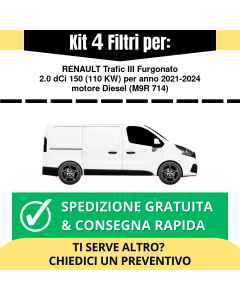 Kit 4 Filtri Tagliando per RENAULT Trafic III Furgonato 2.0 dCi 150 110 kw Diesel 2021-2024