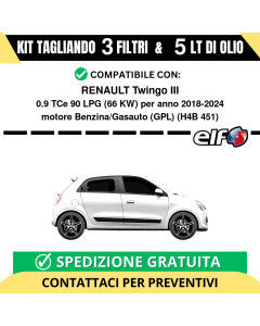 Tagliando per RENAULT Twingo III 0.9 TCe 90 LPG 66 kw - 5 Lt di ELF + 3 Filtri anno 2018-2024