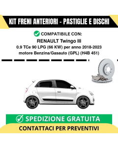KIT FRENI ANTERIORI (Pastiglie e Dischi) per RENAULT Twingo III 0.9 TCe 90 LPG 66 kw anno 2018-2023