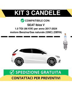 KIT 3 CANDELE per SEAT Ibiza V 1.0 TGI 66 kw anno 2017-2024