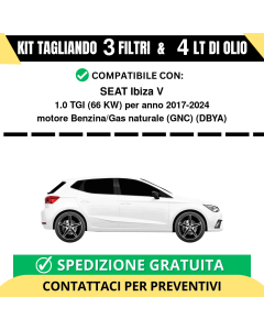 Tagliando per SEAT Ibiza V 1.0 TGI 66 kw Benzina/Gas naturale (GNC) 2017-2024 - 4 Lt di olio + 3 Filtri