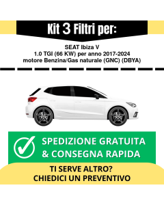 Kit 3 Filtri Tagliando per SEAT Ibiza V 1.0 TGI 66 kw Benzina/Gas naturale (GNC) 2017-2024