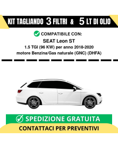 Tagliando per SEAT Leon ST 1.5 TGI 96 kw Benzina/Gas naturale (GNC) 2018-2020 - 5 Lt di olio + 3 Filtri