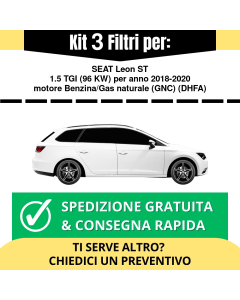 Kit 3 Filtri Tagliando per SEAT Leon ST 1.5 TGI 96 kw Benzina/Gas naturale (GNC) 2018-2020
