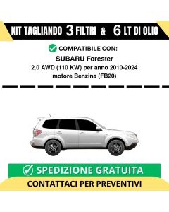 Tagliando per SUBARU Forester 2.0 AWD 110 kw Benzina 2010-2024 - 6 Lt di olio + 3 Filtri