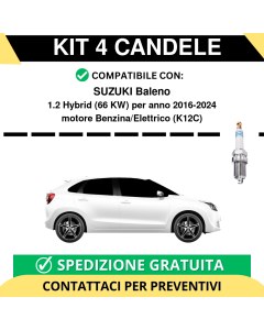 KIT 4 CANDELE per SUZUKI Baleno 1.2 Hybrid 66 kw anno 2016-2024
