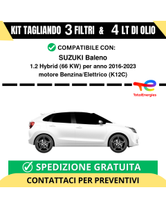 Tagliando per SUZUKI Baleno 1.2 Hybrid 66 kw - 4 Lt di TOTAL + 3 Filtri anno 2016-2023