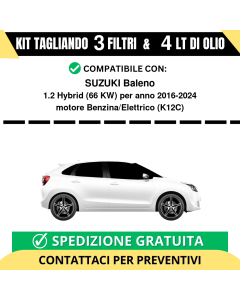 Tagliando per SUZUKI Baleno 1.2 Hybrid 66 kw - 4 Lt di olio + 3 Filtri anno 2016-2024