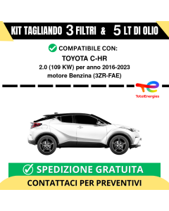 Tagliando per TOYOTA C-HR 2.0 109 kw - 5 Lt di TOTAL + 3 Filtri anno 2016-2023