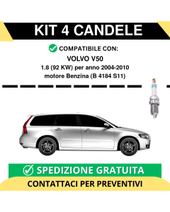 KIT 4 CANDELE per VOLVO V50 1.8 92 kw anno 2004-2010