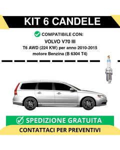 KIT 6 CANDELE per VOLVO V70 III T6 AWD 224 kw anno 2010-2015
