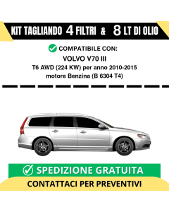 Tagliando per VOLVO V70 III T6 AWD 224 kw - 8 Lt di olio + 4 Filtri anno 2010-2015