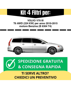 Kit 4 Filtri Tagliando per VOLVO V70 III T6 AWD 224 kw Benzina 2010-2015