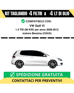 Tagliando per VW Golf VI 1.4 TSI 90 kw - 4 Lt di olio + 4 Filtri anno 2008-2012