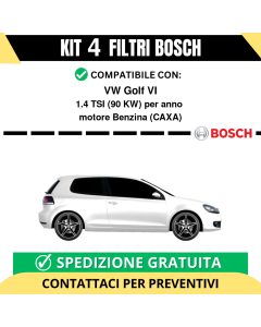 KIT BOSCH 4 Filtri tagliando per VW Golf VI 1.4 TSI 90 kw Benzina 2008-2012