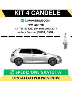 KIT 4 CANDELE per VW Golf VII 1.4 TSI 90 kw anno 2012-2017