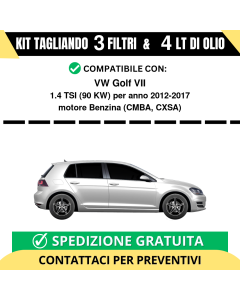 Tagliando per VW Golf VII 1.4 TSI 90 kw - 4 Lt di olio + 3 Filtri anno 2012-2017