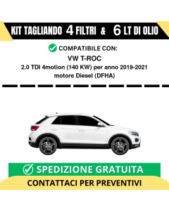 Tagliando per VW T-ROC 2.0 TDI 4motion 140 kw Diesel 2019-2021 - 6 Lt di olio + 4 Filtri