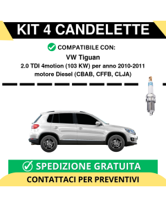 KIT 4 CANDELETTE per VW Tiguan 2.0 TDI 4motion 103 kw anno 2010-2011
