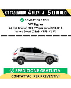 Tagliando per VW Tiguan 2.0 TDI 4motion 103 kw - 5 Lt di olio + 4 Filtri anno 2010-2011