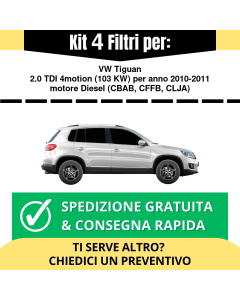 Kit 4 Filtri Tagliando per VW Tiguan 2.0 TDI 4motion 103 kw Diesel 2010-2011